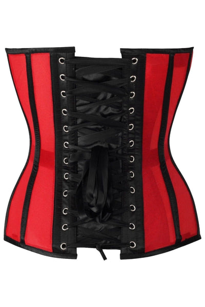Top Drawer Red Mesh & Black Satin Steel Boned Overbust Corset - Daisy Corsets