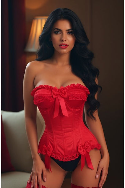 Top Drawer Red Satin Steel Boned Burlesque Corset - Daisy Corsets