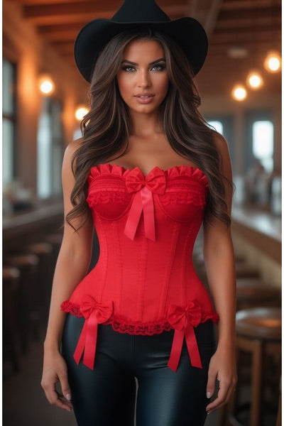 Top Drawer Red Satin Steel Boned Burlesque Corset - Daisy Corsets