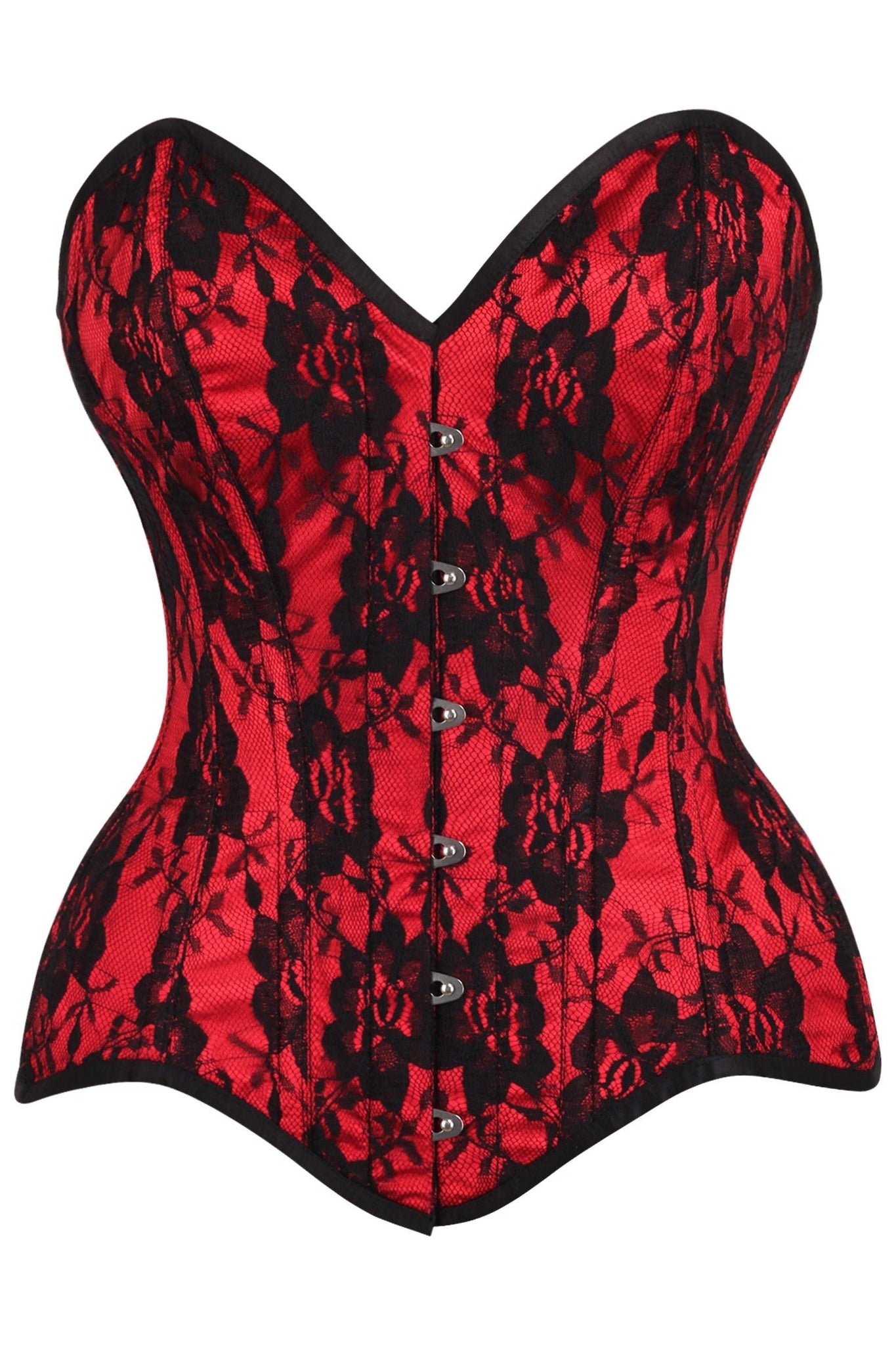 Top Drawer Red Satin w/Black Lace Overlay Steel Boned Overbust Corset - Daisy Corsets