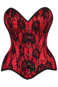 Top Drawer Red Satin w/Black Lace Overlay Steel Boned Overbust Corset - Daisy Corsets