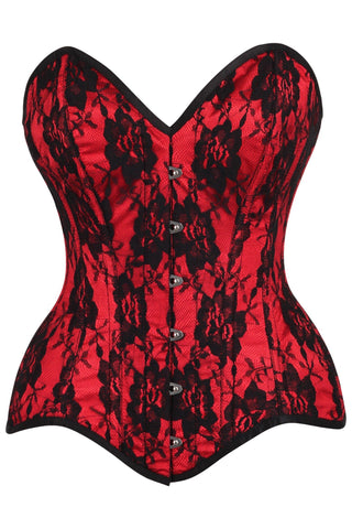 Top Drawer Red Satin w/Black Lace Overlay Steel Boned Overbust Corset - Daisy Corsets