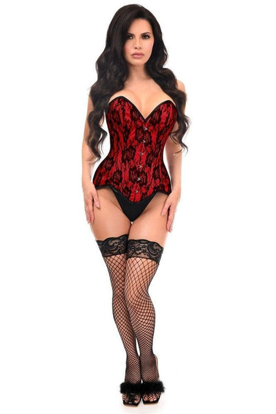 Top Drawer Red Satin w/Black Lace Overlay Steel Boned Overbust Corset - Daisy Corsets