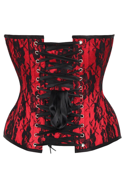 Top Drawer Red Satin w/Black Lace Overlay Steel Boned Overbust Corset - Daisy Corsets