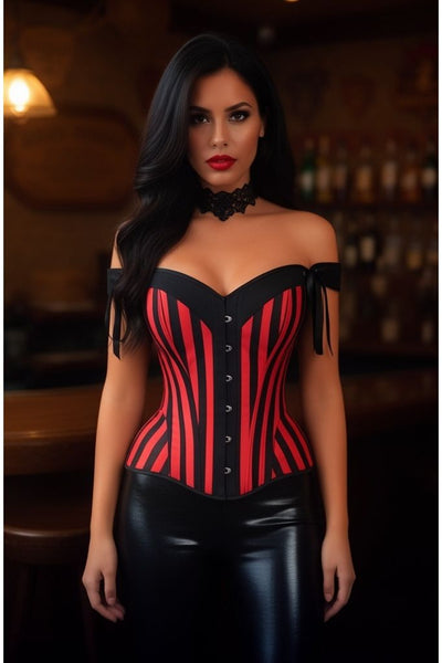 Top Drawer Red/Black Striped Steel Boned Corset w/Straps - Daisy Corsets