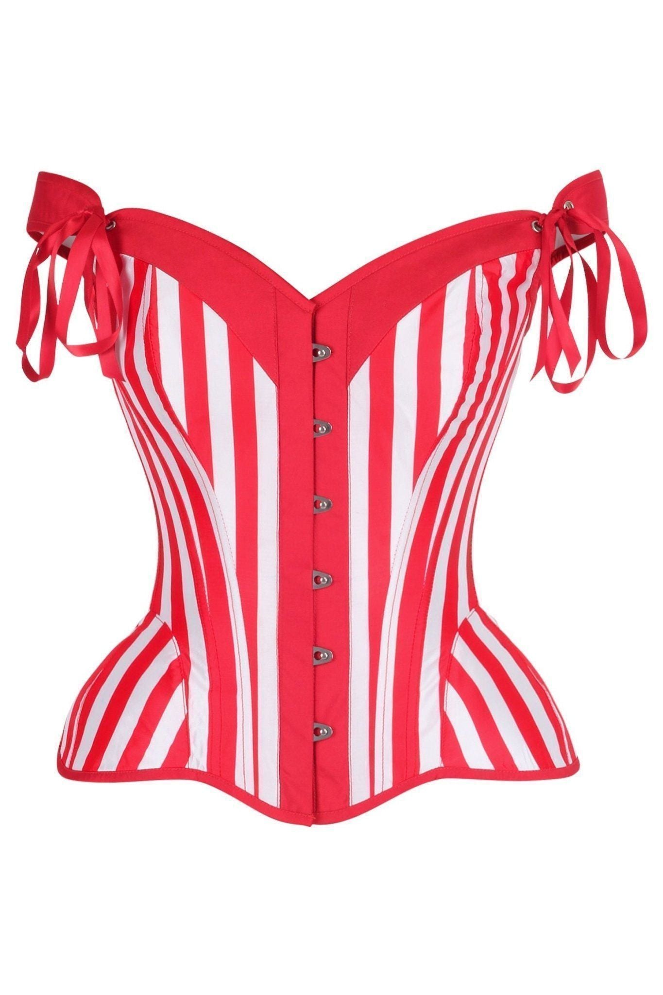 Top Drawer Red/White Striped Steel Boned Corset w/Straps - Daisy Corsets