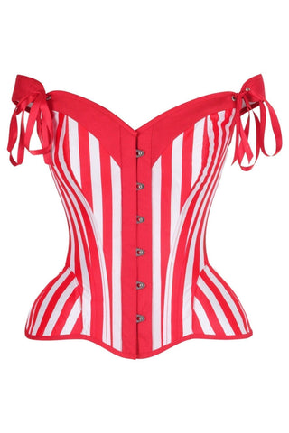 Top Drawer Red/White Striped Steel Boned Corset w/Straps - Daisy Corsets