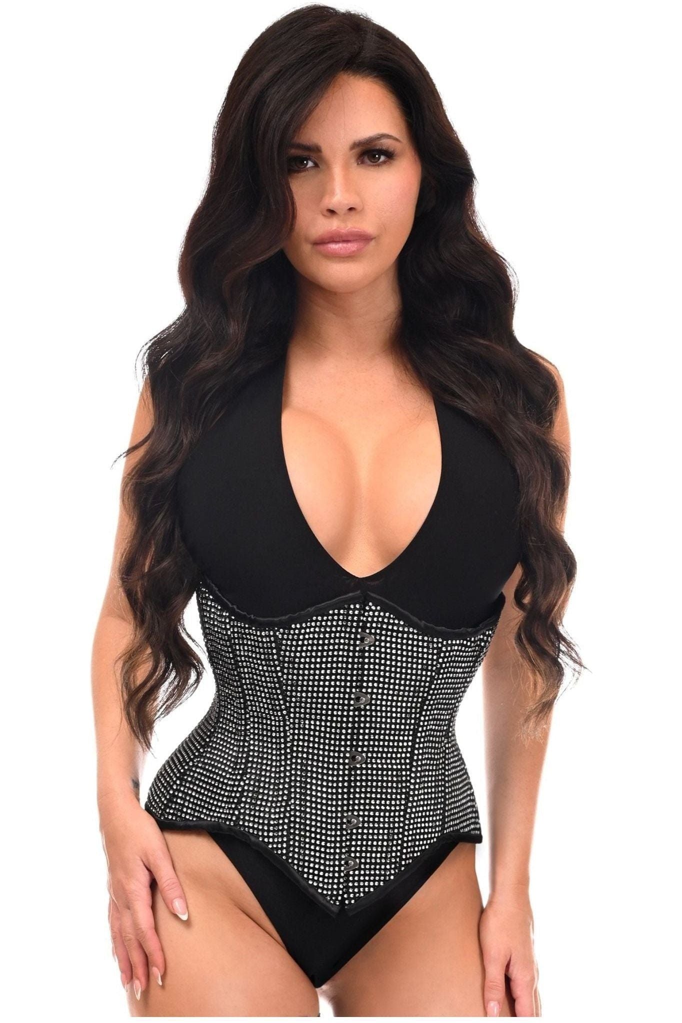 Top Drawer Rhinestone Double Steel Boned Underbust Waist Cincher Corset - Daisy Corsets