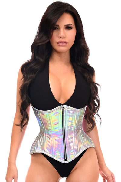 Top Drawer Silver Holo Double Steel Boned Underbust Waist Cincher Corset - Daisy Corsets