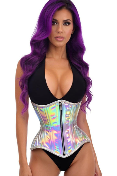 Top Drawer Silver Holo Double Steel Boned Underbust Waist Cincher Corset - Daisy Corsets