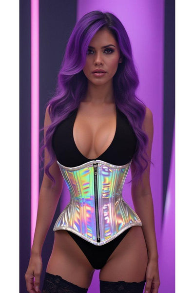 Top Drawer Silver Holo Double Steel Boned Underbust Waist Cincher Corset - Daisy Corsets