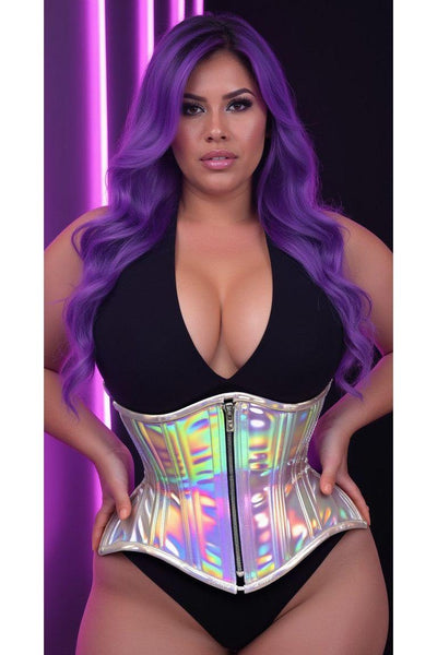 Top Drawer Silver Holo Double Steel Boned Underbust Waist Cincher Corset - Daisy Corsets