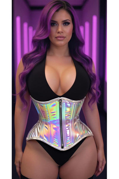 Top Drawer Silver Holo Double Steel Boned Underbust Waist Cincher Corset - Daisy Corsets