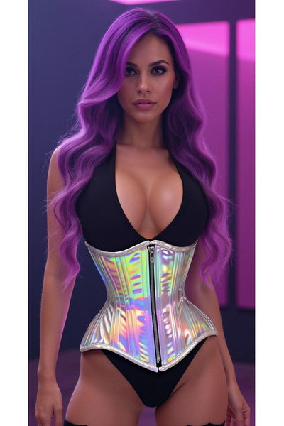 Top Drawer Silver Holo Double Steel Boned Underbust Waist Cincher Corset - Daisy Corsets