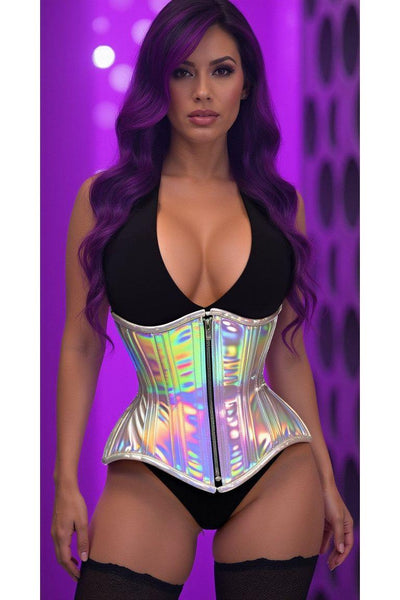 Top Drawer Silver Holo Double Steel Boned Underbust Waist Cincher Corset - Daisy Corsets