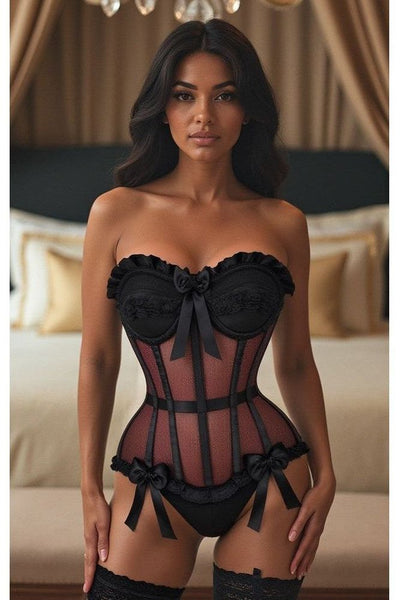 Top Drawer Steel Boned Black Mesh Underwire Bustier Corset - Daisy Corsets