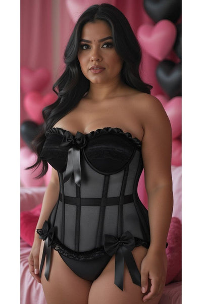 Top Drawer Steel Boned Black Mesh Underwire Bustier Corset - Daisy Corsets