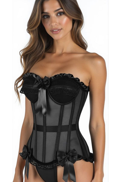Top Drawer Steel Boned Black Mesh Underwire Bustier Corset - Daisy Corsets