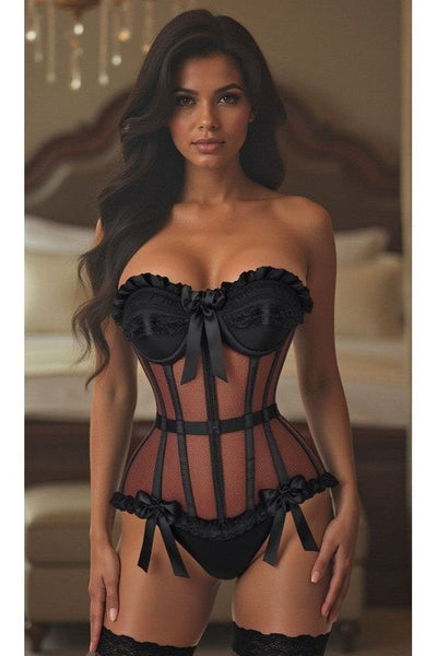 Top Drawer Steel Boned Black Mesh Underwire Bustier Corset - Daisy Corsets