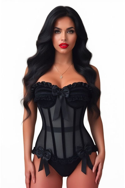 Top Drawer Steel Boned Black Mesh & Velvet Underwire Bustier Corset - Daisy Corsets