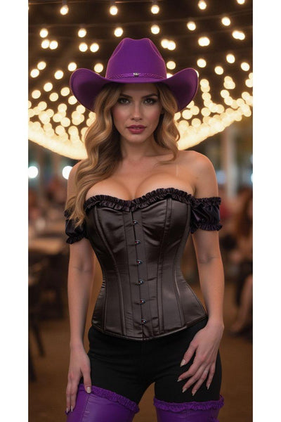 Top Drawer Steel Boned Black Satin Overbust Corset w/Sleeves - Daisy Corsets