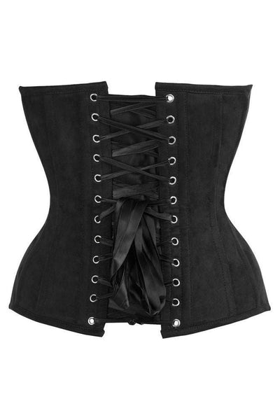 Top Drawer Steel Boned Black Suede Deep Plunge Overbust Corset Top - Daisy Corsets