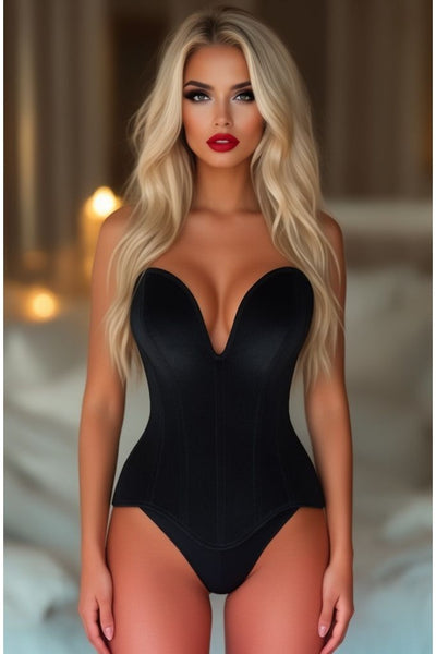 Top Drawer Steel Boned Black Velvet Plunge Neckline Overbust Corset - Daisy Corsets
