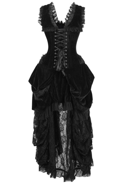 Top Drawer Steel Boned Black Velvet Victorian Bustle Corset Dress - Daisy Corsets