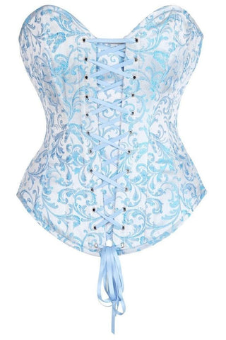 Top Drawer Steel Boned Blue Brocade Overbust Lace - Up Corset Top - Daisy Corsets