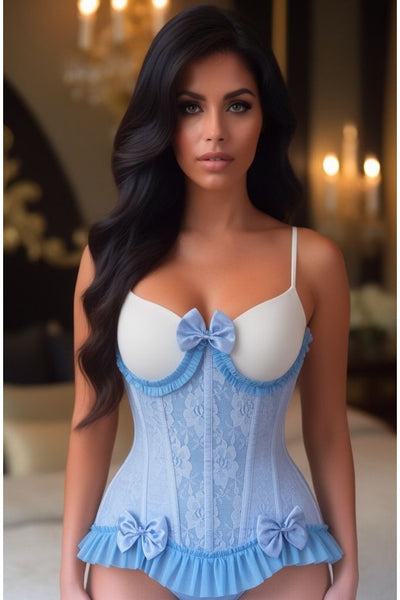 Top Drawer Steel Boned Blue Lace Underwire Burlesque Underbust Corset Cincher - Daisy Corsets