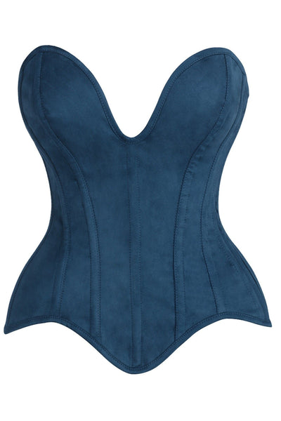 Top Drawer Steel Boned Blue Suede Deep Plunge Overbust Corset Top - Daisy Corsets