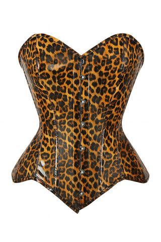 Top Drawer Steel Boned Cheetah Print PVC Curvy Cut Overbust Corset - Daisy Corsets