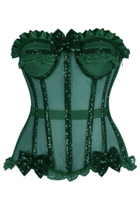 Top Drawer Steel Boned Dark Green Sequin Underwire Bustier Corset - Daisy Corsets