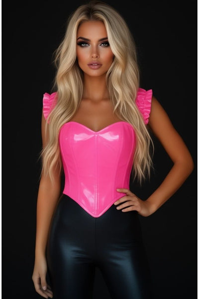 Top Drawer Steel Boned Hot Pink Patent Ruffle Sleeve Bustier Corset - Daisy Corsets