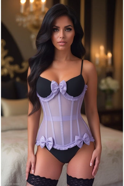 Top Drawer Steel Boned Lavender Mesh Underwire Burlesque Underbust Corset Cincher - Daisy Corsets