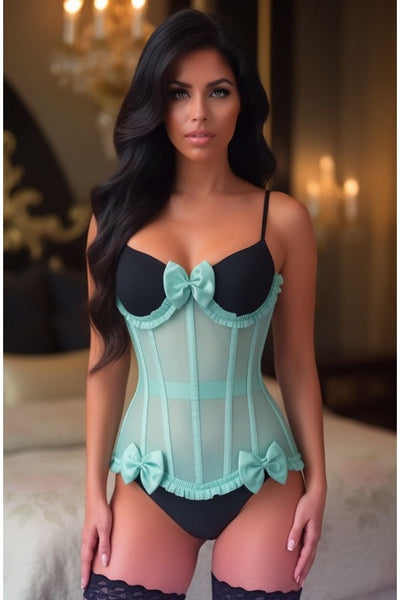 Top Drawer Steel Boned Mint Green Mesh Underwire Burlesque Underbust Corset Cincher - Daisy Corsets