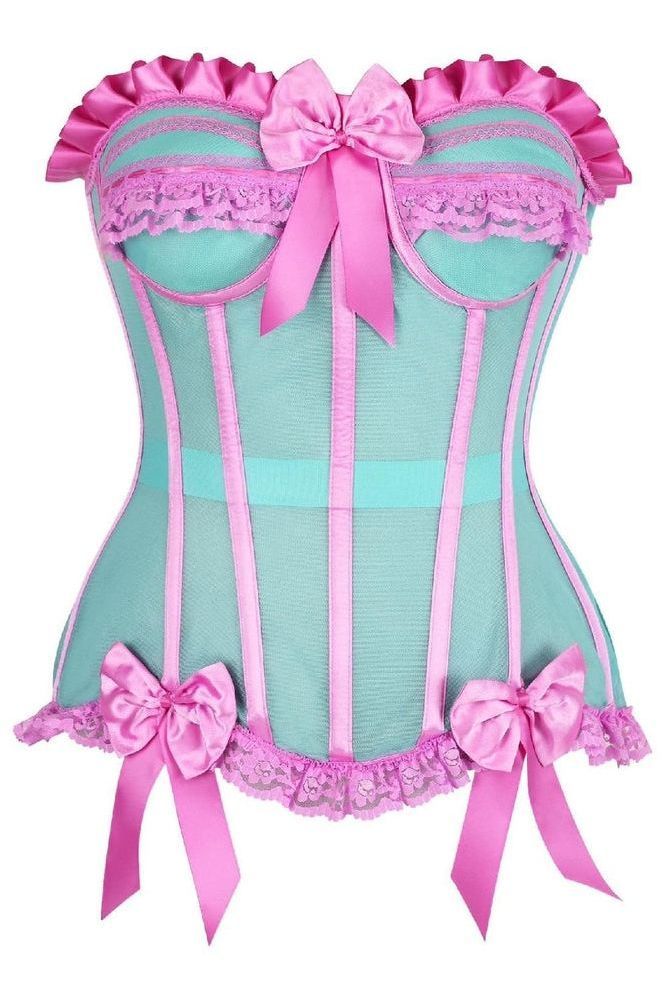 Top Drawer Steel Boned Mint/Pink Mesh Underwire Bustier Corset - Daisy Corsets