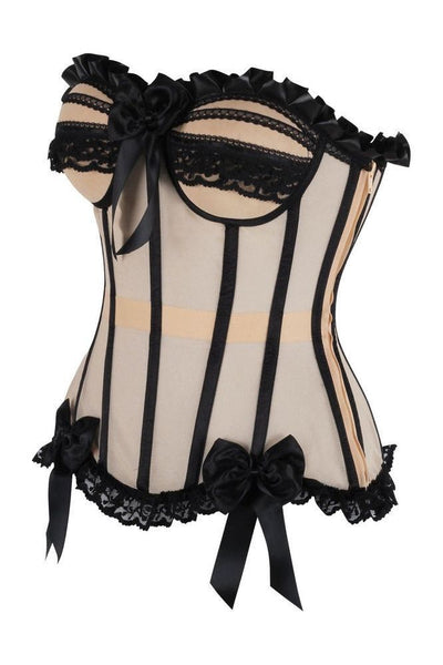 Top Drawer Steel Boned Nude & Black Mesh Underwire Bustier Corset - Daisy Corsets
