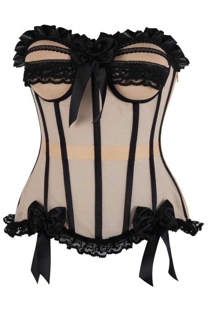 Womens 24 Spiral Steel Boned Satin Underbust Waist Training Brocade Corset - Bla