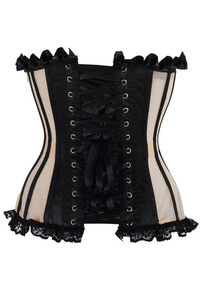 Top Drawer Steel Boned Nude & Black Mesh Underwire Bustier Corset - Daisy Corsets