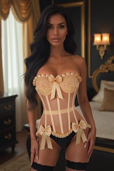 Top Drawer Steel Boned Nude Mesh Underwire Bustier Corset - Daisy Corsets