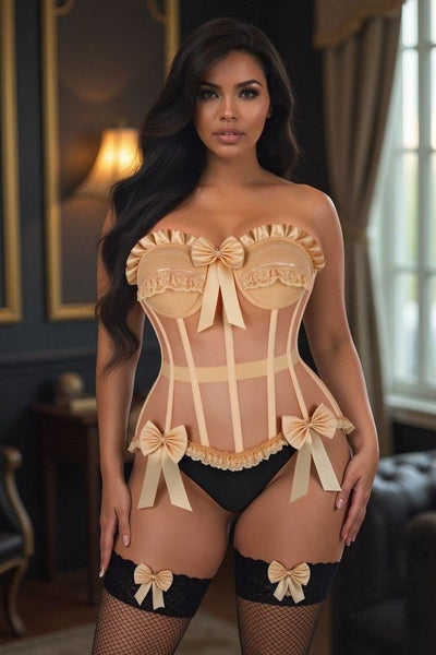 Top Drawer Steel Boned Nude Mesh Underwire Bustier Corset - Daisy Corsets