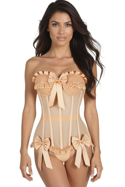 Top Drawer Steel Boned Nude Mesh Underwire Bustier Corset - Daisy Corsets