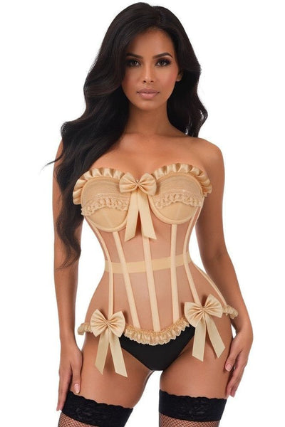 Top Drawer Steel Boned Nude Mesh Underwire Bustier Corset - Daisy Corsets
