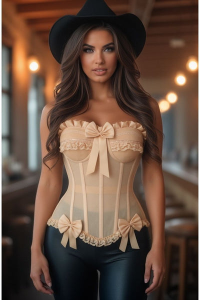 Top Drawer Steel Boned Nude Mesh Underwire Bustier Corset - Daisy Corsets