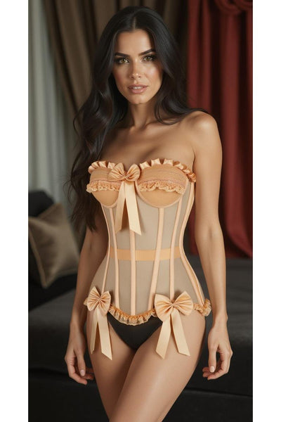 Top Drawer Steel Boned Nude Mesh Underwire Bustier Corset - Daisy Corsets