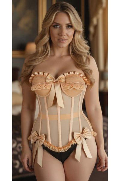 Top Drawer Steel Boned Nude Mesh Underwire Bustier Corset - Daisy Corsets