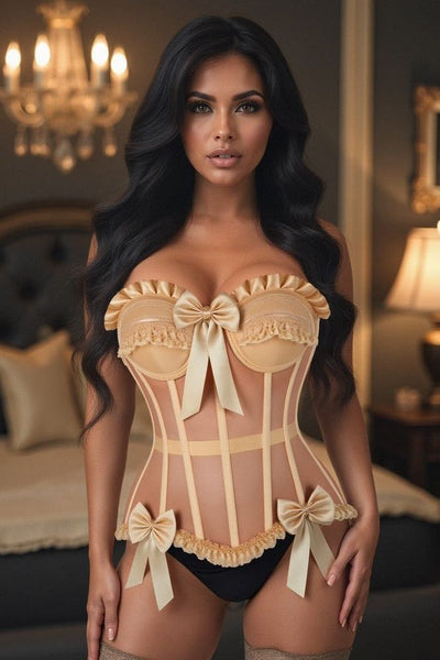 Top Drawer Steel Boned Nude Mesh Underwire Bustier Corset - Daisy Corsets