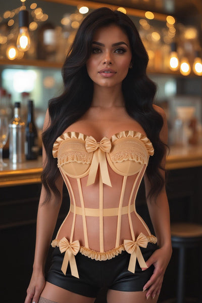 Top Drawer Steel Boned Nude Mesh Underwire Bustier Corset - Daisy Corsets