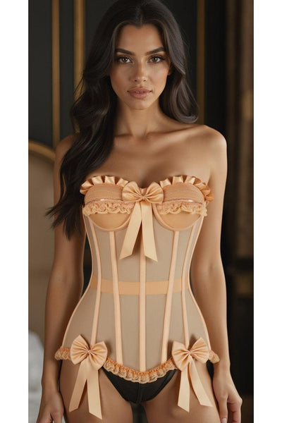 Top Drawer Steel Boned Nude Mesh Underwire Bustier Corset - Daisy Corsets